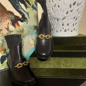 Coach Kenna Black Leather Boots with Gold Chain Detail / NIB